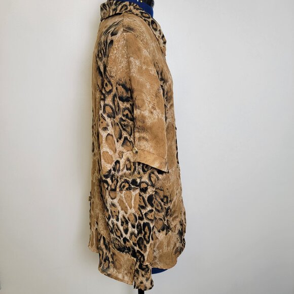 Componix Womens Leopard Print Sheer Peek-a-Boo Slit Back Short Sleeve Blouse 20W - Picture 5 of 11